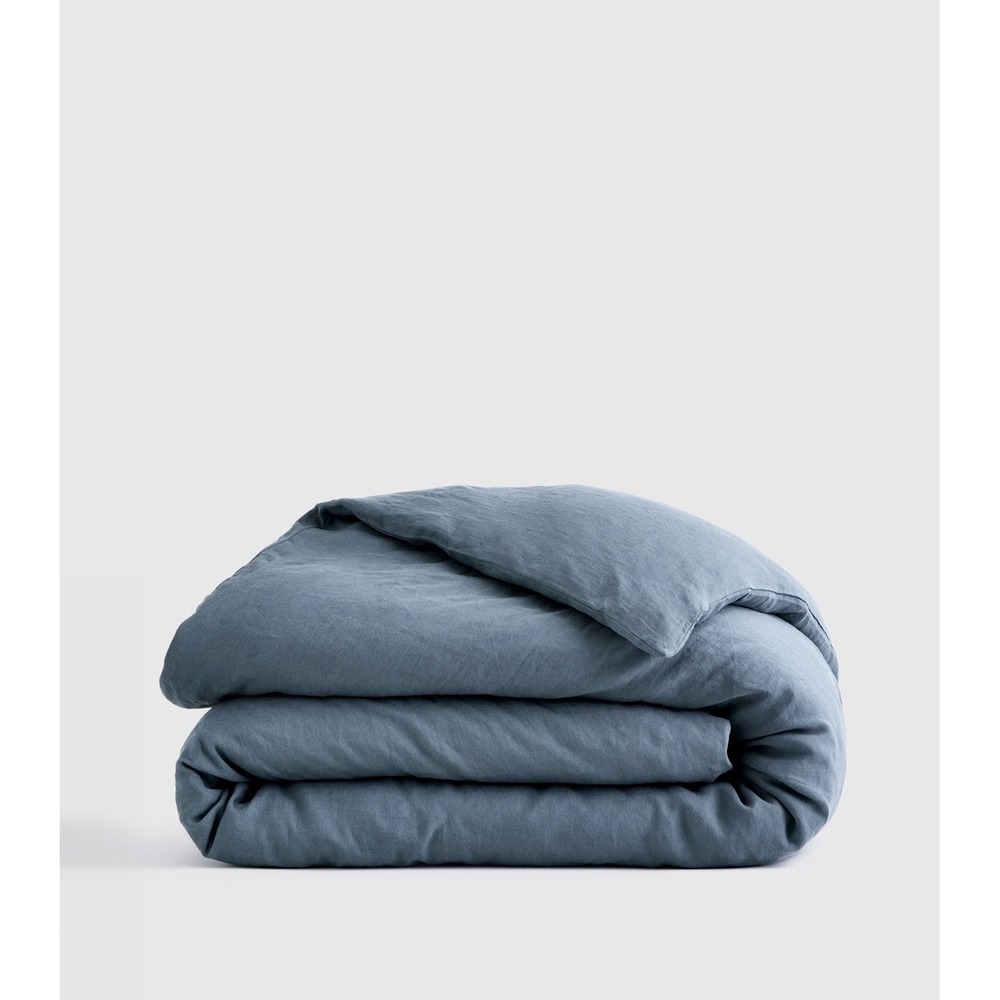 Quince European Linen Duvet Cover King Cal King Ocean Blue 100% Flax Linen New
